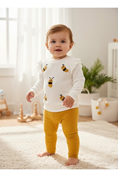 Mou&Kou 100% Cotton Combed Cotton Bee Embroidered Baby Girl Set Transitional ...