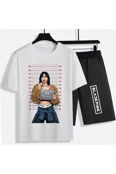 SVART WEAR ليزا بلاك بينك كي بوب شورت قطني 100% للجنسين - طقم تي شيرت سفلي وعلوي