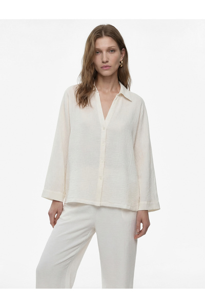 Koton Βαμβακερό φαρδύ μακρυμάνικο πουκάμισο μουσελίνας με κουμπιά