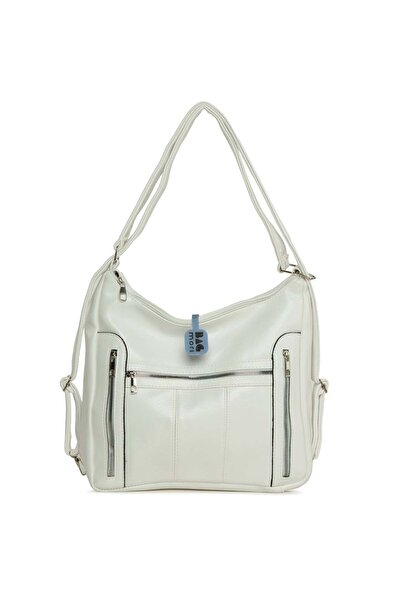 Bagmori Λευκό γυναικείο σακίδιο πλάτης με φερμουάρ, πολλές θήκες, χαλαρές τιρ...