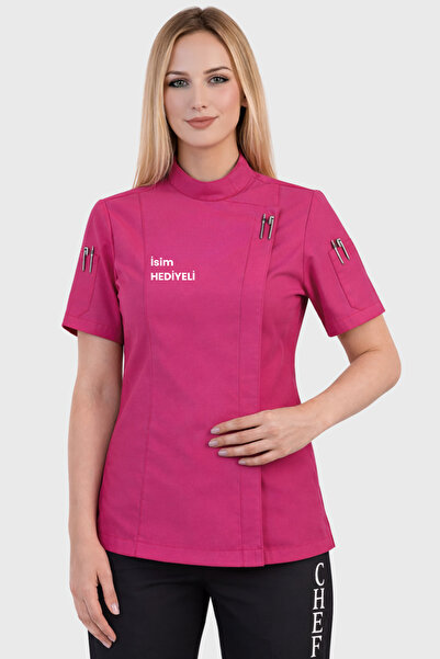 Üniformanya Κοντομάνικο Φούξια Ροζ Γυναικείο Μπουφάν Σεφ με Όνομα Δώρο, Μπουφ...