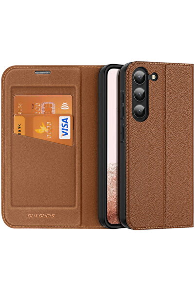 Dux Ducis Husă Skin X2 Samsung Galaxy S23+ tip carte cu portofel și suport, maro