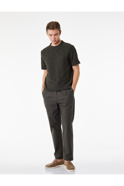 Koton Regular Fit Beli Lastikli Düğmeli Düz Paça Keten Karışımlı Chino Pantolon