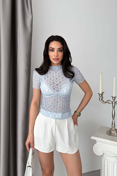 RB CLUB Μπλε κοντομάνικο κορμάκι με δαντέλα