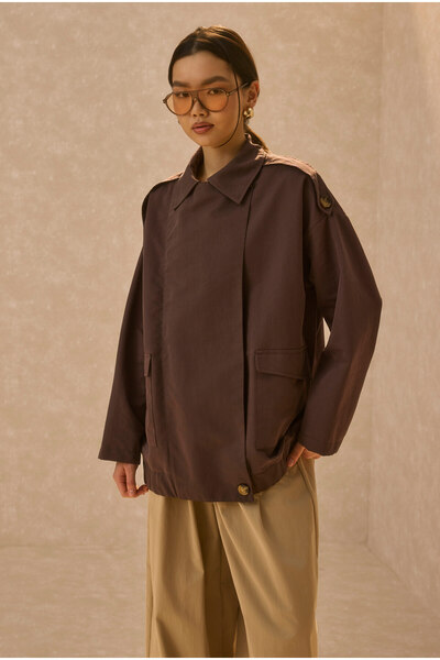 HEQA Jachetă cu detalii brodate, maro