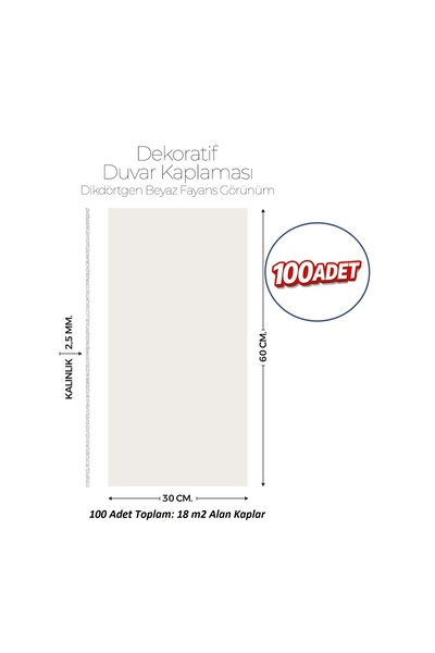 Brano 30X60 cm Kendinden Yapışkanlı Duvar,banyo,tezgah Arası Kırık Beyaz Dese...