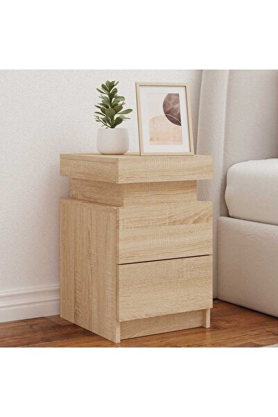 vidaxl Κομοδίνα με Φώτα LED 2 τεμ. Sonoma Δρυς 35 x 39 x 55 εκ. Καφέ