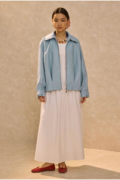 HEQA Jachetă din piele cu detalii din pluș, albastru bebeluș