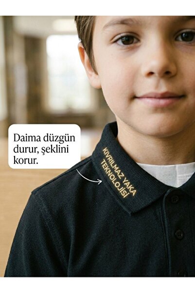 MODA %100 Pamuk Polo Kıvrılmaz Yaka Okul T-Shirt Nefes Alan Kumaş