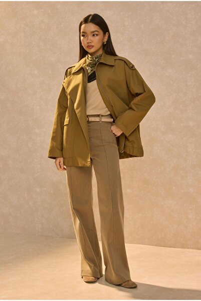 HEQA Jachetă cu detalii brodate Kaki