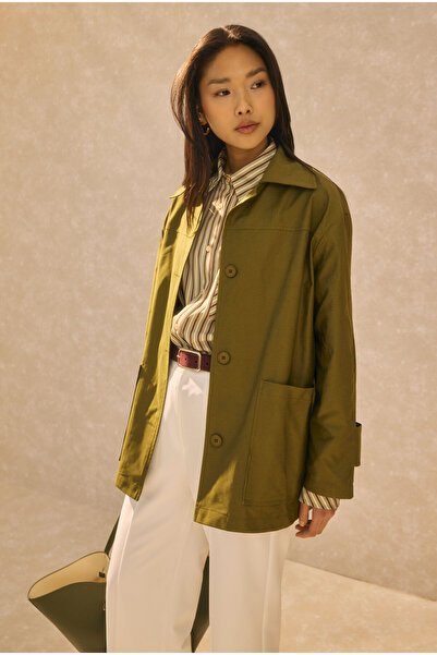 HEQA Βασικό Μπουφάν Γαμπαρντίνας Πράσινο Λαδί