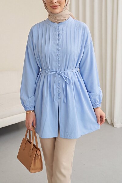 Modamorfo Πουκάμισο από ποπλίνα με ζώνη, ελαστικά μανίκια, κουμπιά μπροστά κα...