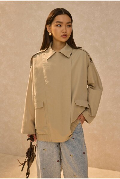 HEQA Jachetă cu detalii brodate Bej nisipiu