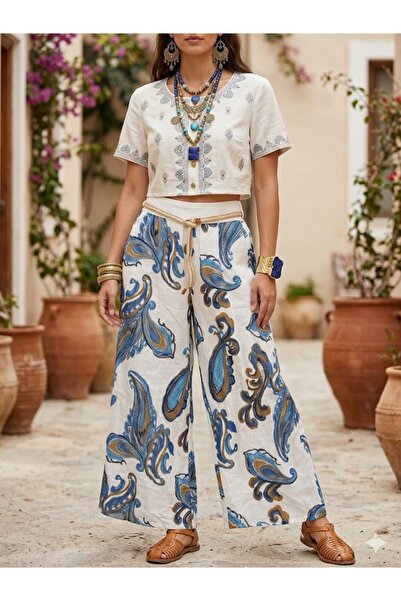 AYASOFYA OTANTIK Γυναικείο Λευκό Ιταλικό Σάλι D Με σχέδιο Ελαστική Μέση B Φαρ...