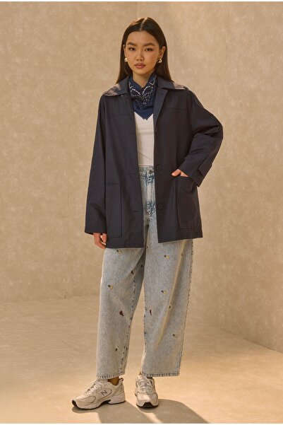 HEQA Jachetă de bază din gabardină bleumarin