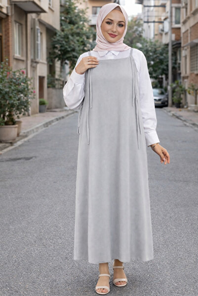 ELMODA Γυναικείο φόρεμα Gile σε ανοιχτό γκρι χρώμα με ρυθμιζόμενο λουράκι από...