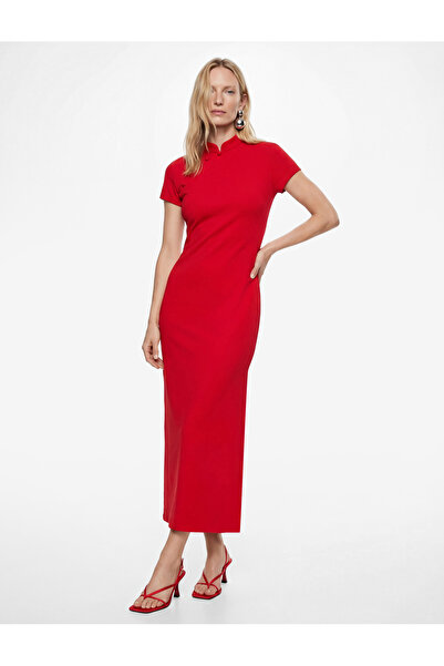 Koton Φόρεμα μίντι με στενή εφαρμογή, κοντά μανίκια, σκίσιμο και όρθιο γιακά ...