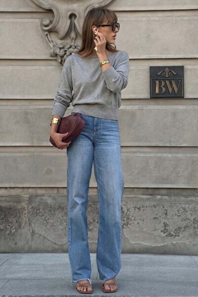 Madmext Ανθρακί Μοντέρνα Πλεκτή Μπλούζα με Λαιμόκοψη Kayık MG2804