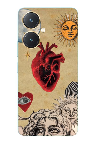 FLAMENKO حافظة هاتف شفافة متوافقة مع Vivo Y27 Sun and Heart Collage منقوش