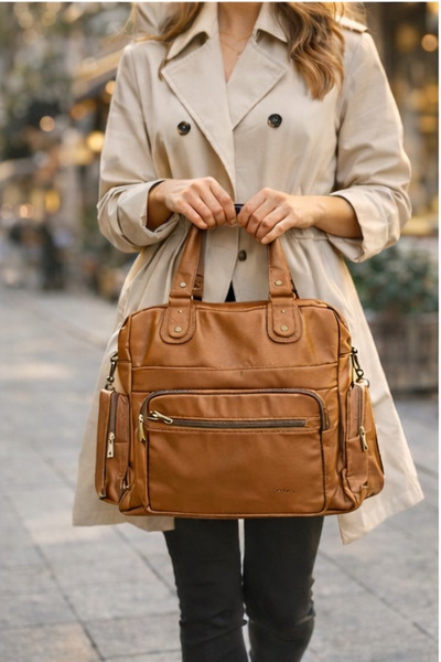 Saria Moda Γυναικεία τσάντα χειρός-ώμου από δέρμα πλυσίματος, αδιάβροχη, πολλ...