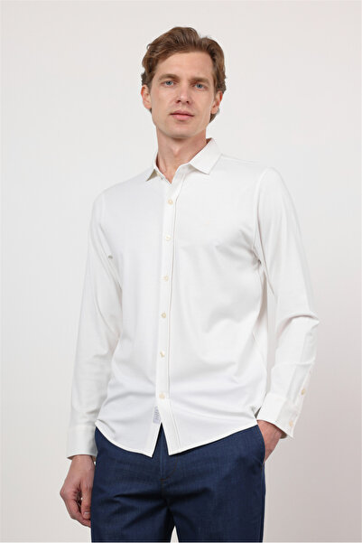 İmza Λευκό ιταλικό πουκάμισο με γιακά, μακρύ μανίκι, χωρίς τσέπες, στενή εφαρ...