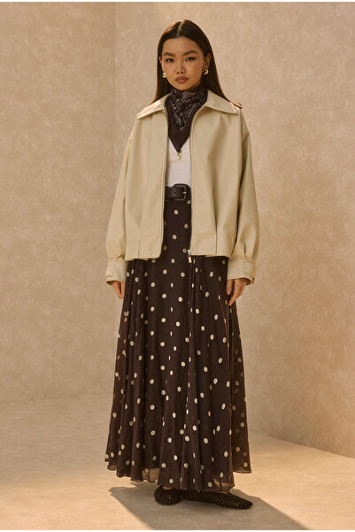 HEQA Δερμάτινο μπουφάν με λεπτομέρεια από πέλος και κόκαλο