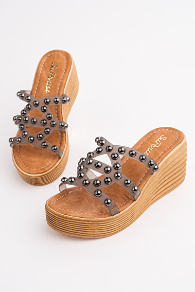 Madam Tarz SPR-2003 Ψάθινες παντόφλες με χάντρες και σόλα από ψάθα