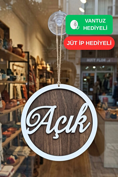 Kutaydan Üç Katlı El Yazılı Modern Açık/Kapalı Tabelası - Tesbih Ahşap