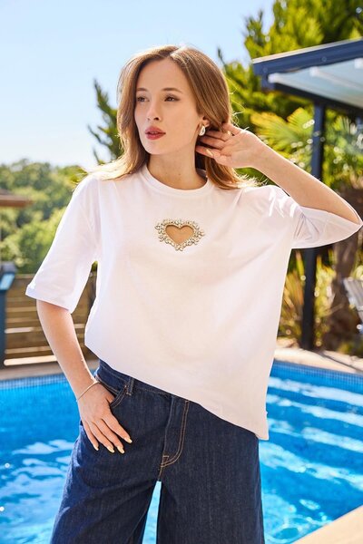 İKLİM LİFE Γυναικείο μπλουζάκι oversize με λεπτομέρεια καρδιάς