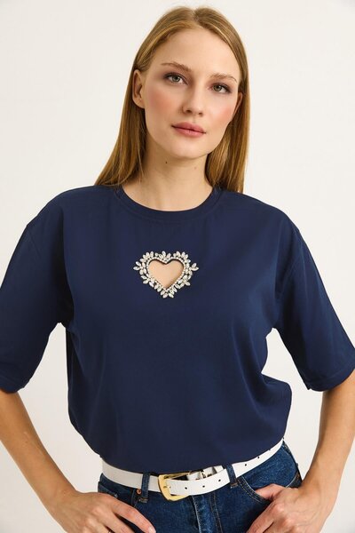 İKLİM LİFE Γυναικείο μπλουζάκι oversize με λεπτομέρεια καρδιάς