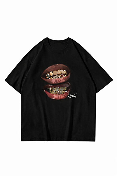 ZAVIXO -UNISEX Oversize T-Shirt με στάμπα στα χείλη, 100% βαμβάκι, άνετο στυλ...
