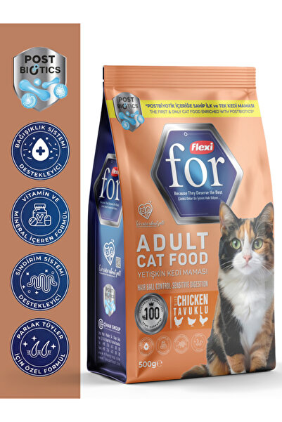 Flexi For Tavuklu Yetişkin Kedi Maması (Tüy Yumağı Kontrolü ve Hassas Sindiri...