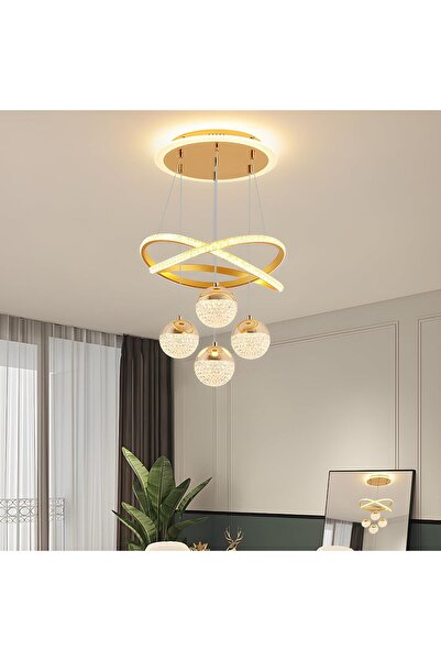 YESMAX ثريات LED ذهبية، إضاءة معلقة LED لغرفة الطعام، ثريات حديثة قابلة للتعديل