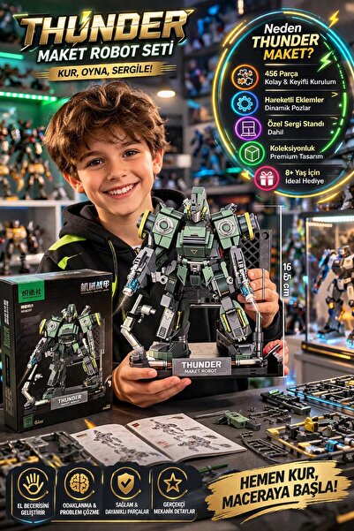TOYFEST Transformers Benzeri Yeşil Maket Robot Seti 456 Parça Hareketli Eklem...