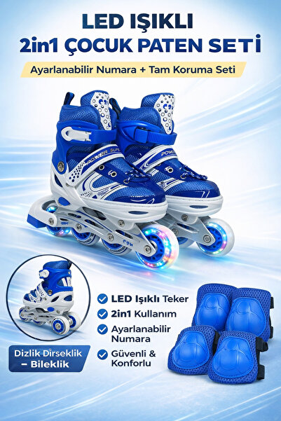 YILDIRIM OYUNCAK LED Işıklı 2in1 Ayarlanabilir Çocuk Pateni + Tam Koruma Seti...