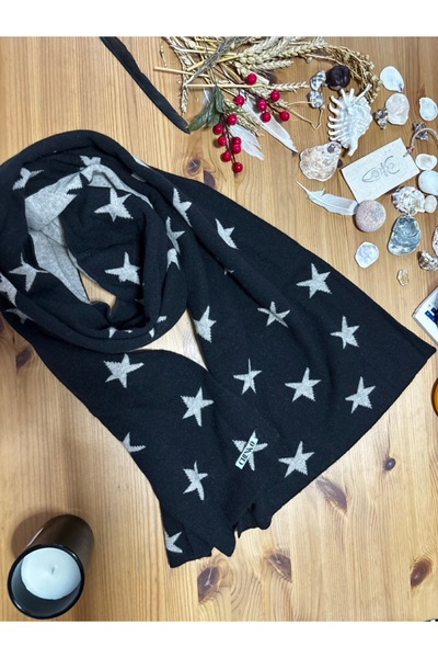 Chinko Cashmere Wool Pieces, Star Jacquard , Reversible Unisex Scarf, a Full ...