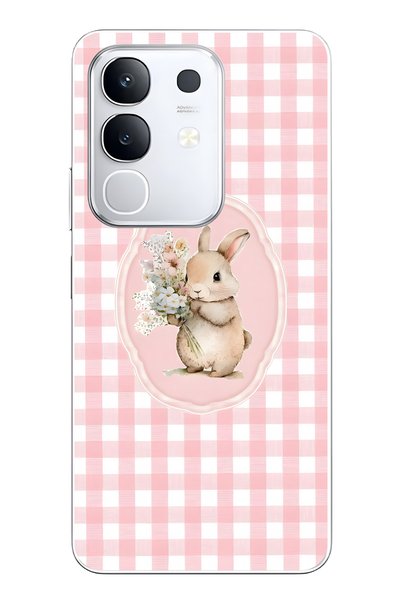 FLAMENKO حافظة هاتف شفافة متوافقة مع Vivo Y29 Flowered Rabbit منقوش