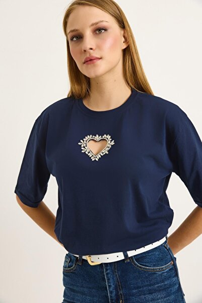 İKLİM LİFE Kalp Detaylı Oversize Kadın Tshirt