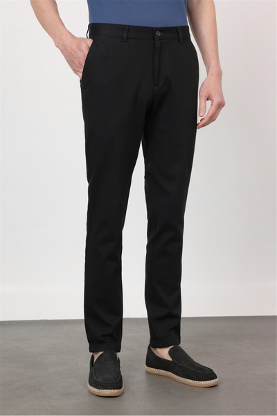 İmza Μαύρο βαμβακερό παντελόνι chino με ίσια μπατζάκια και πλαϊνή τσέπη, στεν...