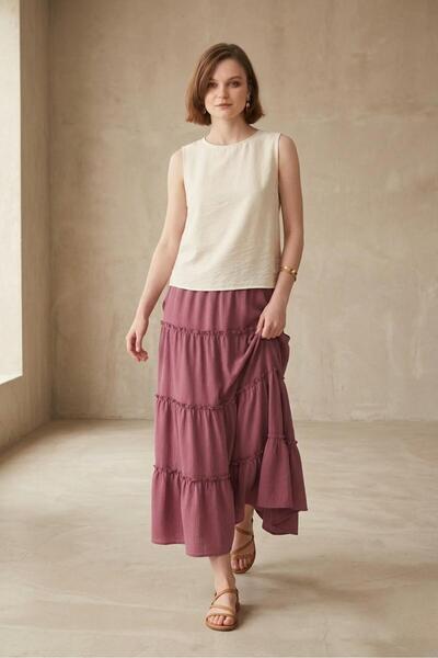 Rora Μαύρη μάξι φούστα με διακοσμητικά στρώματα και λεπτομέρεια βολάν / Καλοκ...