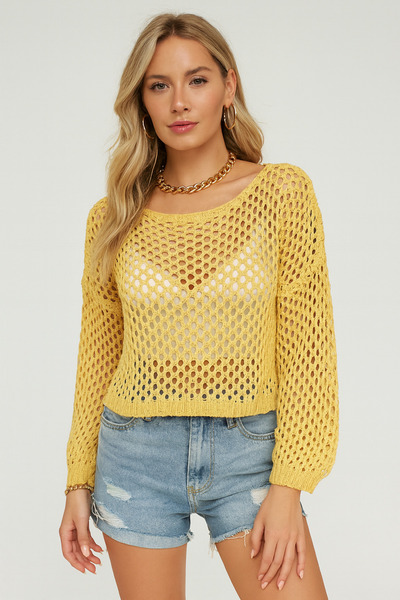 Minora Γυναικείο πουλόβερ 100% βαμβάκι δαντελωτή πλέξη