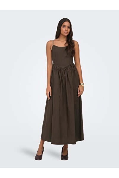 ONLY ONLLIKARA STRAP WAIST LONG DRESS WVN Γυναικείο Καφέ Φόρεμα - 15371869