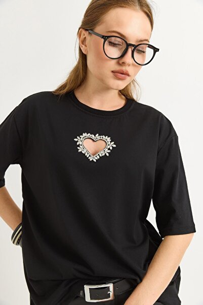 İKLİM LİFE Γυναικείο μπλουζάκι oversize με λεπτομέρεια καρδιάς
