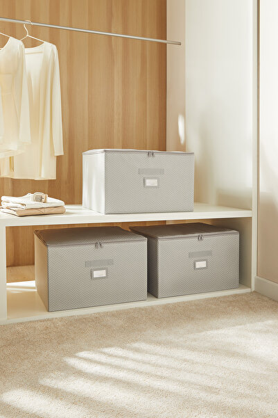 Ocean Home Textile 3 τεμάχια γκρι θήκη αποθήκευσης από ύφασμα ψαροκόκαλο για ...