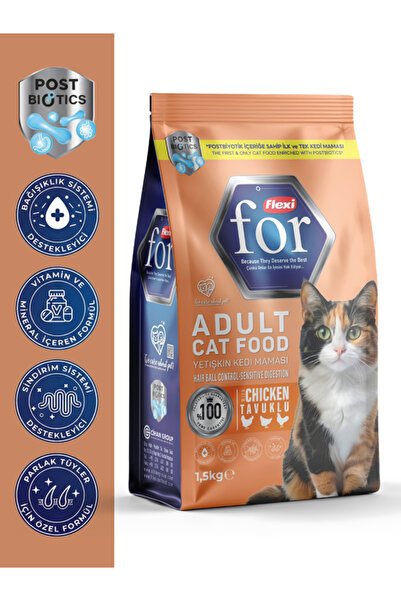 Flexi For Tavuklu Yetişkin Kedi Maması (Tüy Yumağı Kontrolü ve Hassas Sindiri...
