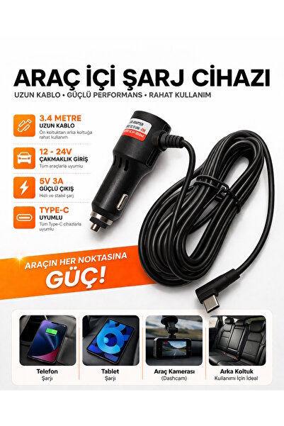 MPIA Type-C Araç İçi Kamera İçin Çakmaklık Adaptörü 12V/24V- 5V 3A Hızlı Şarj...