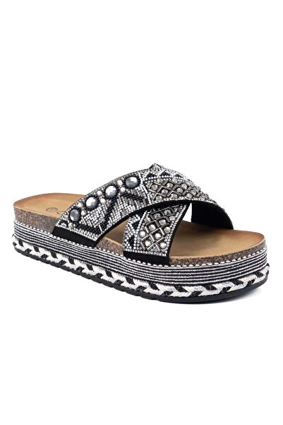Guja 26Y222 Women's Stoned Cross Strap Flat Platform Sole Pack Comfort Slipper