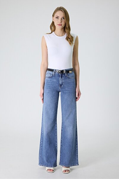 cracpot Kadın İspanyol Paça Flare Jean – Yüksek Bel Kar Blue Yıkama Esnek Denim (Uzun Boy)