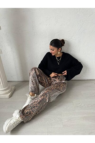MODA GARDEN 35 Leopard Printed Satin Look Wide-Leg Trousers