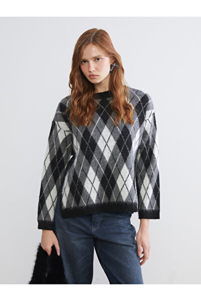 LC Waikiki Argyle Pattern Oversize Women's Knitwear Sweater